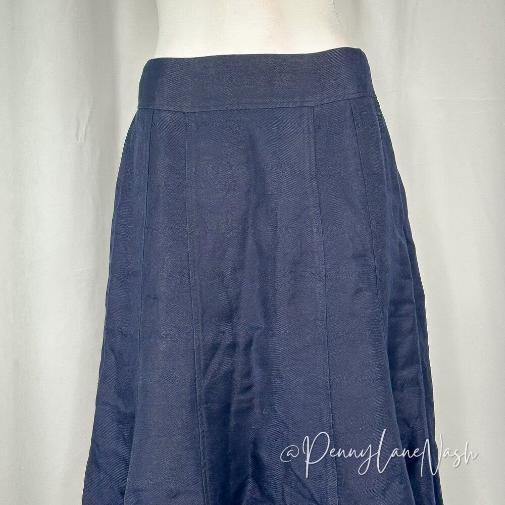 Coldwater Creek Linen Blend Midi Swing Skirt Size XS Blue - Picture 2 of 11